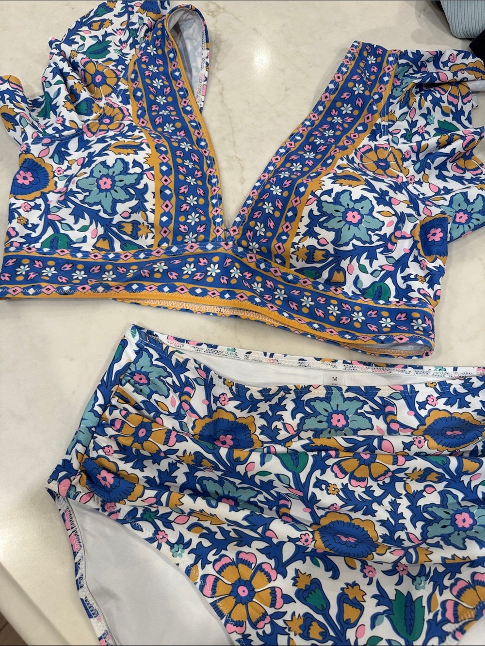 Floral High-Waist Women’s Shorts – Blue & White
